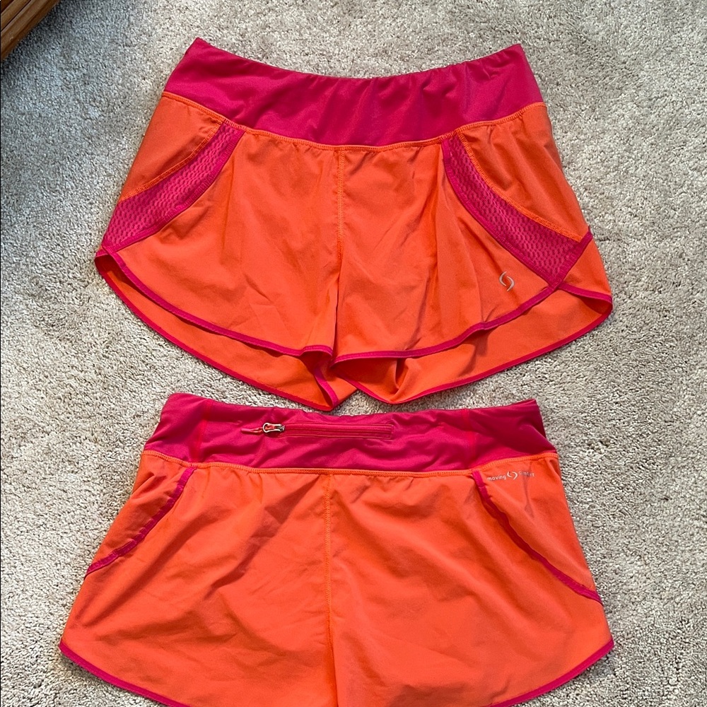 Moving Comfort Vibrant Orange and Pink Athletic Shorts